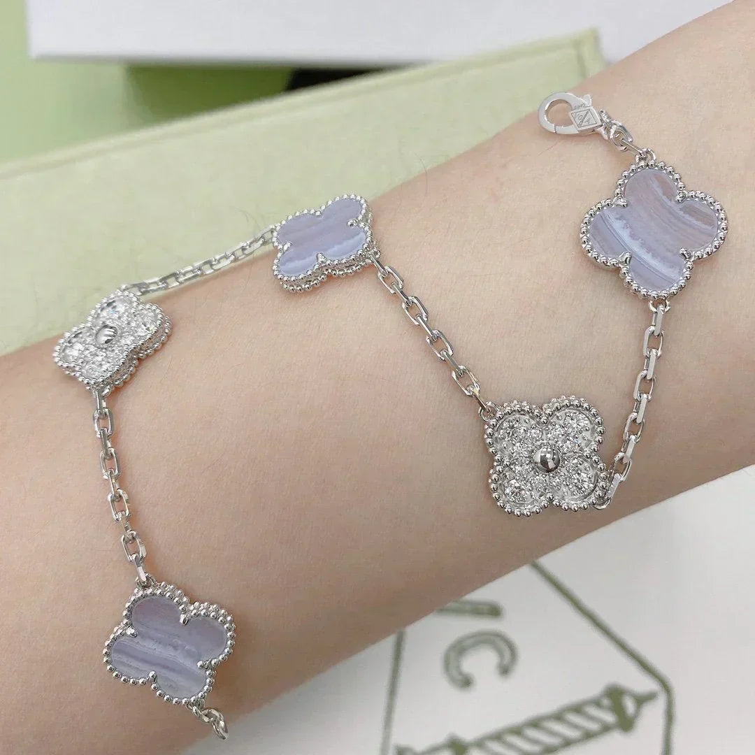 [⭐Haelin Jewelry] CLOVER 5 MOTIF PURPLE CHALCEDONY BRACELET COLLECTION