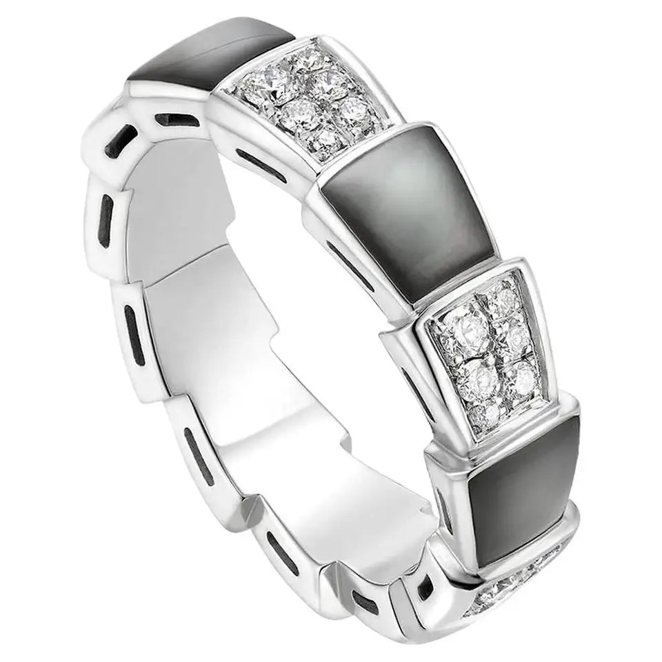 [⭐Haelin Jewelry]SERPENTI RING SILVER DIAMOND BLACK MOP 4MM