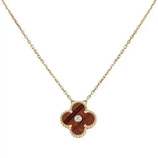 [⭐Haelin Jewelry]CLOVER 15MM DIAMOND AND YELLOW TIGER'S EYE AGATE necklace