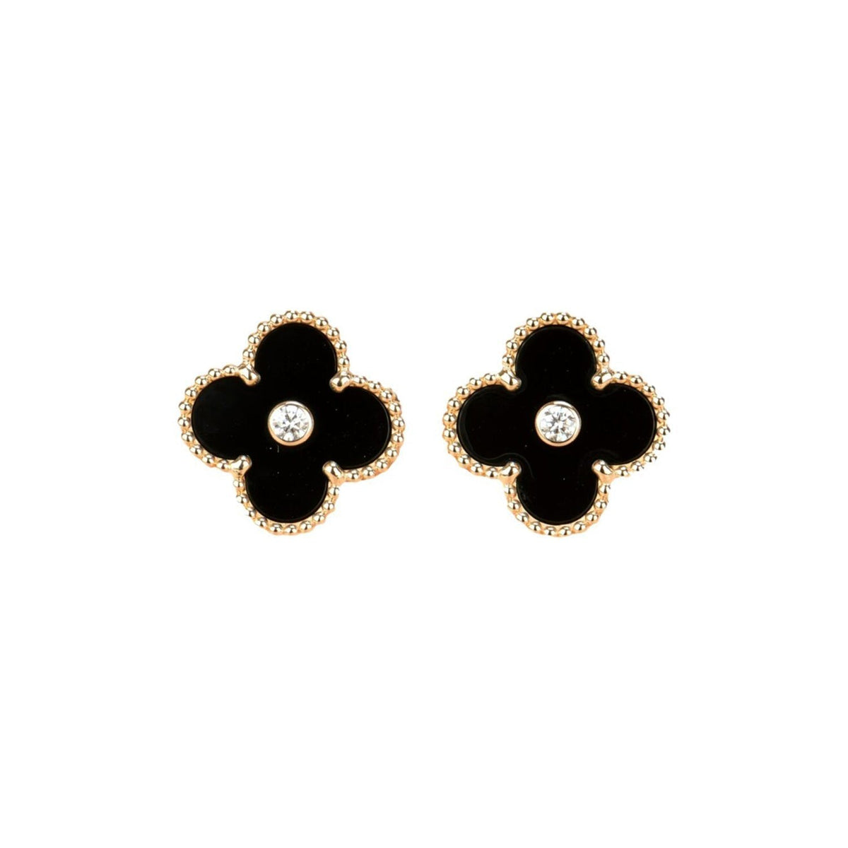 [⭐Haelin Jewelry]CLOVER MEDIUM 1 MOTIFS ONYX DIAMOND EARRINGS