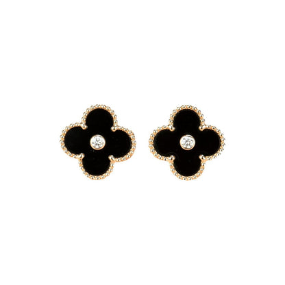 [⭐Haelin Jewelry]CLOVER MEDIUM 1 MOTIFS ONYX DIAMOND EARRINGS