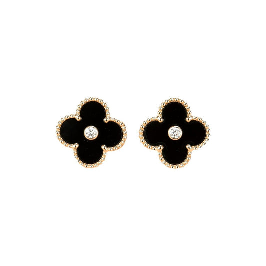 [⭐Haelin Jewelry]CLOVER MEDIUM 1 MOTIFS ONYX DIAMOND EARRINGS