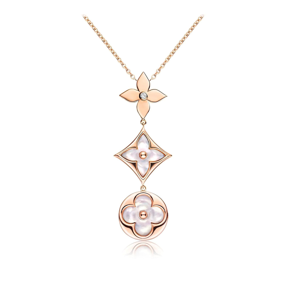 [⭐Haelin Jewelry]COLOR BLOSSOM LARIAT NECKLACE PINK GOLD WHITE MOTHER PEARL AND DIAMOND
