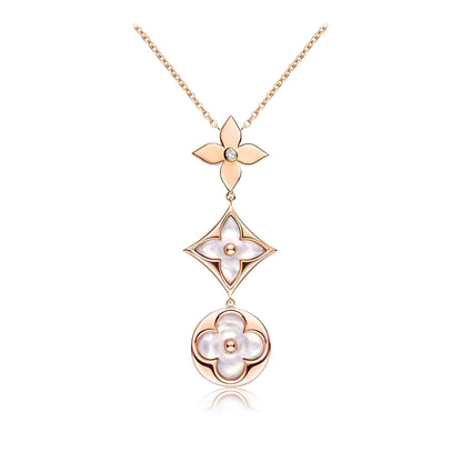 [⭐Haelin Jewelry]COLOR BLOSSOM LARIAT NECKLACE PINK GOLD WHITE MOTHER PEARL AND DIAMOND