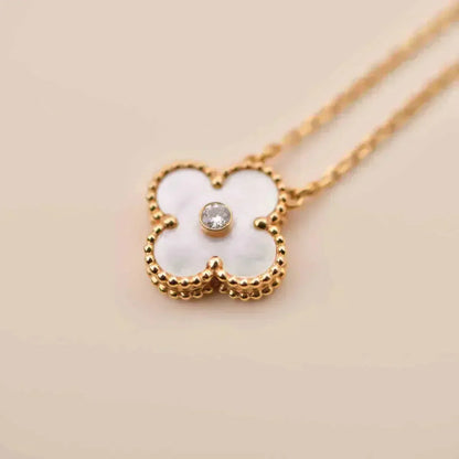[⭐Haelin Jewelry]CLOVER 15MM DIAMOND WHITE FRITILLARIA NECKLACE
