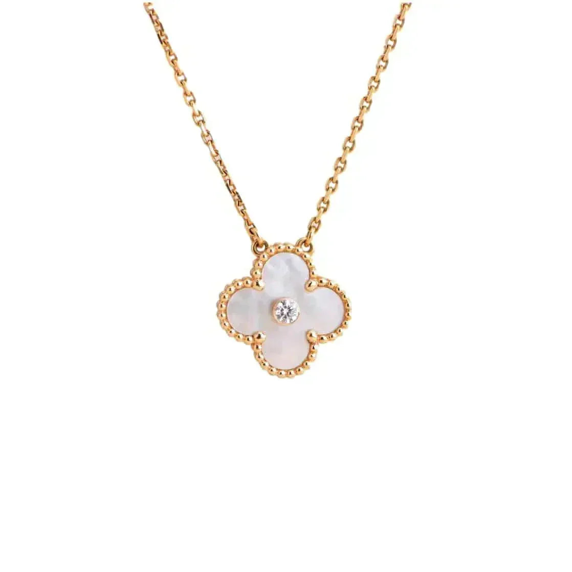 [⭐Haelin Jewelry]CLOVER 15MM DIAMOND WHITE FRITILLARIA NECKLACE