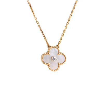 [⭐Haelin Jewelry]CLOVER 15MM DIAMOND WHITE FRITILLARIA NECKLACE