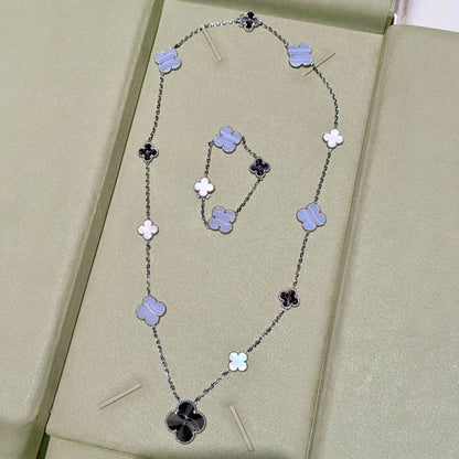 [⭐Haelin Jewelry]DETACHABLE CLOVER 15(11+4) FLOWER SILVER NECKLACE SET