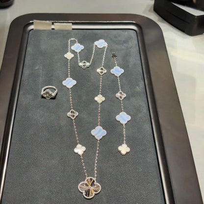 [⭐Haelin Jewelry]DETACHABLE CLOVER 15(11+4) FLOWER SILVER NECKLACE SET