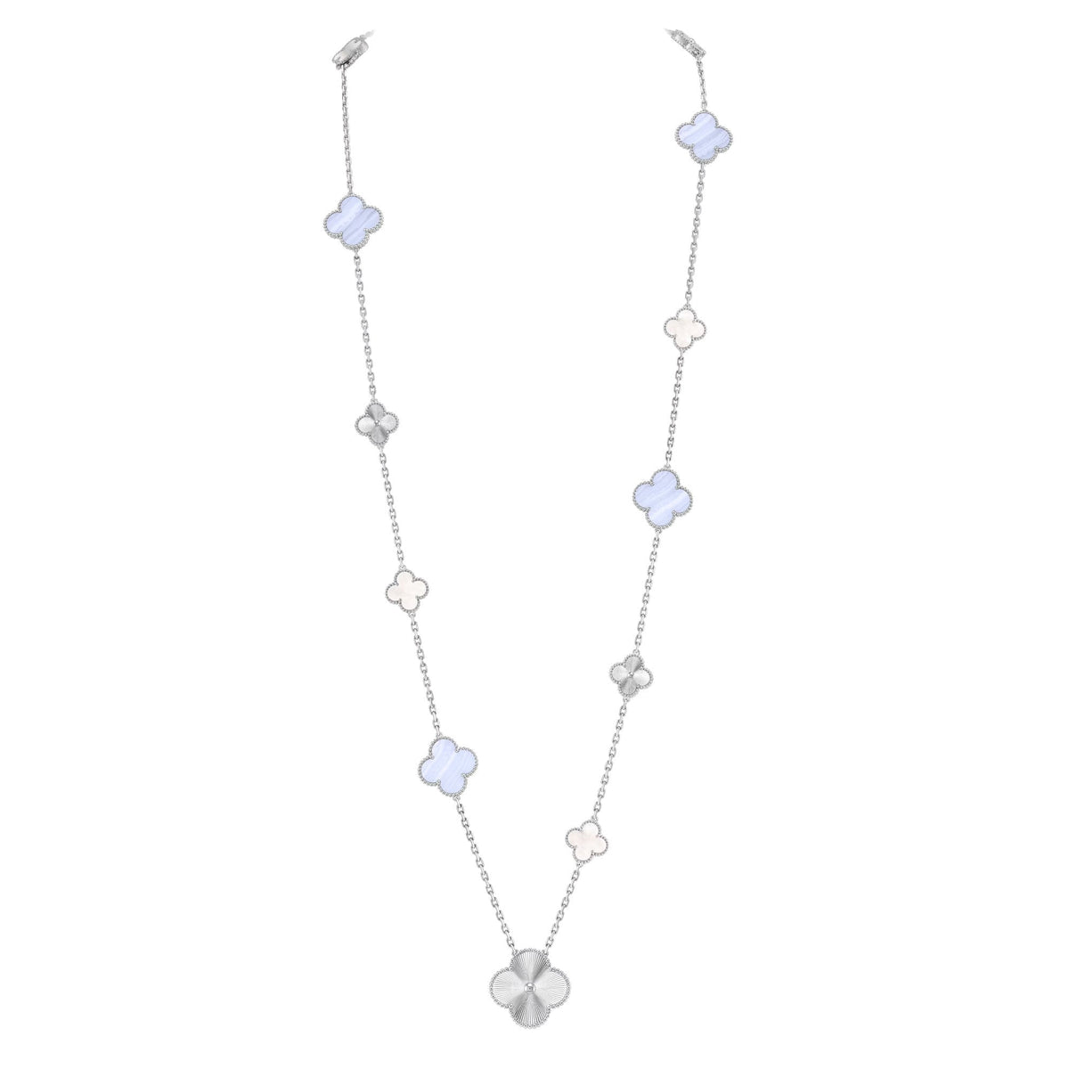 [⭐Haelin Jewelry]DETACHABLE CLOVER 15(11+4) FLOWER SILVER NECKLACE SET