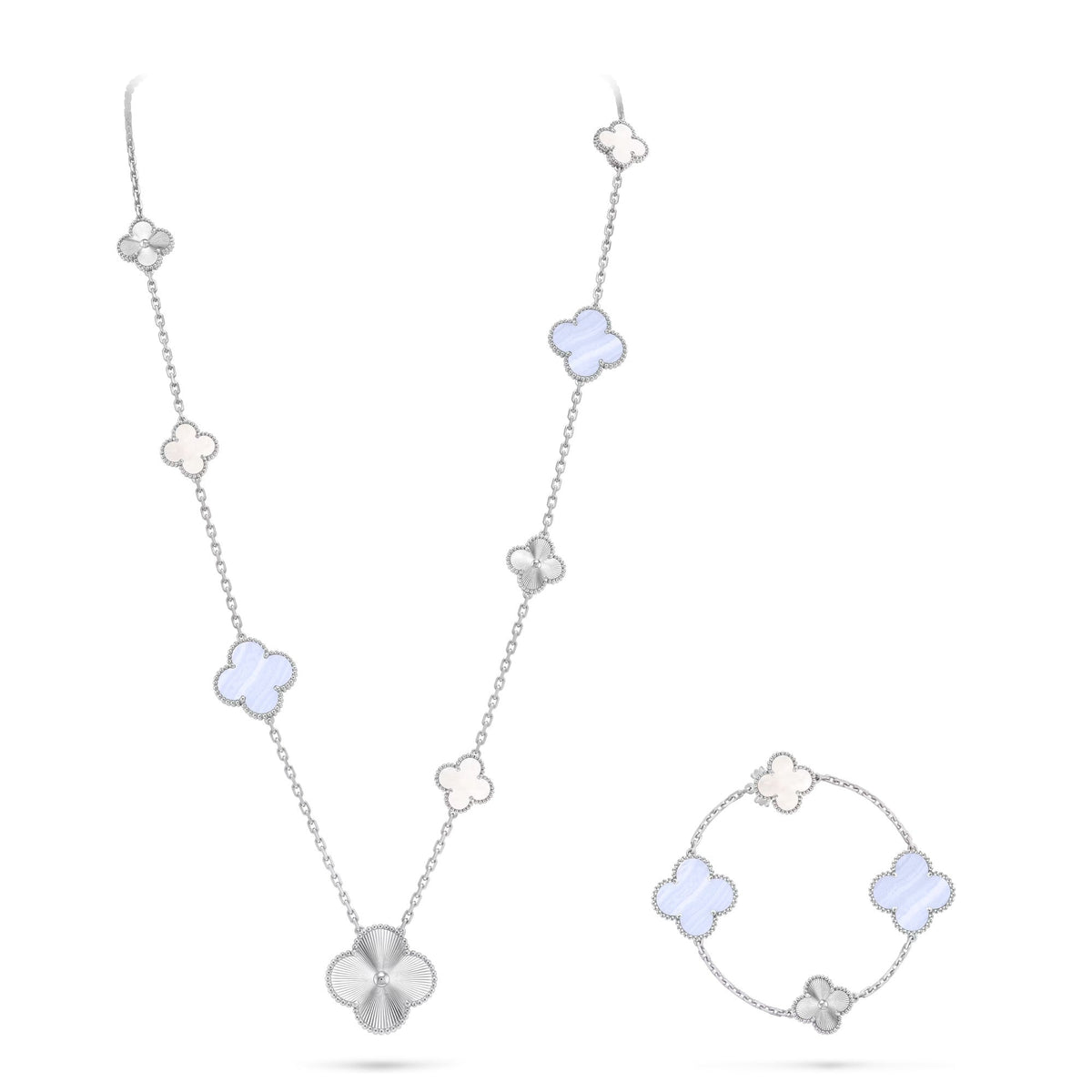 [⭐Haelin Jewelry]DETACHABLE CLOVER 15(11+4) FLOWER SILVER NECKLACE SET