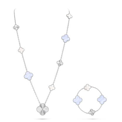 [⭐Haelin Jewelry]DETACHABLE CLOVER 15(11+4) FLOWER SILVER NECKLACE SET