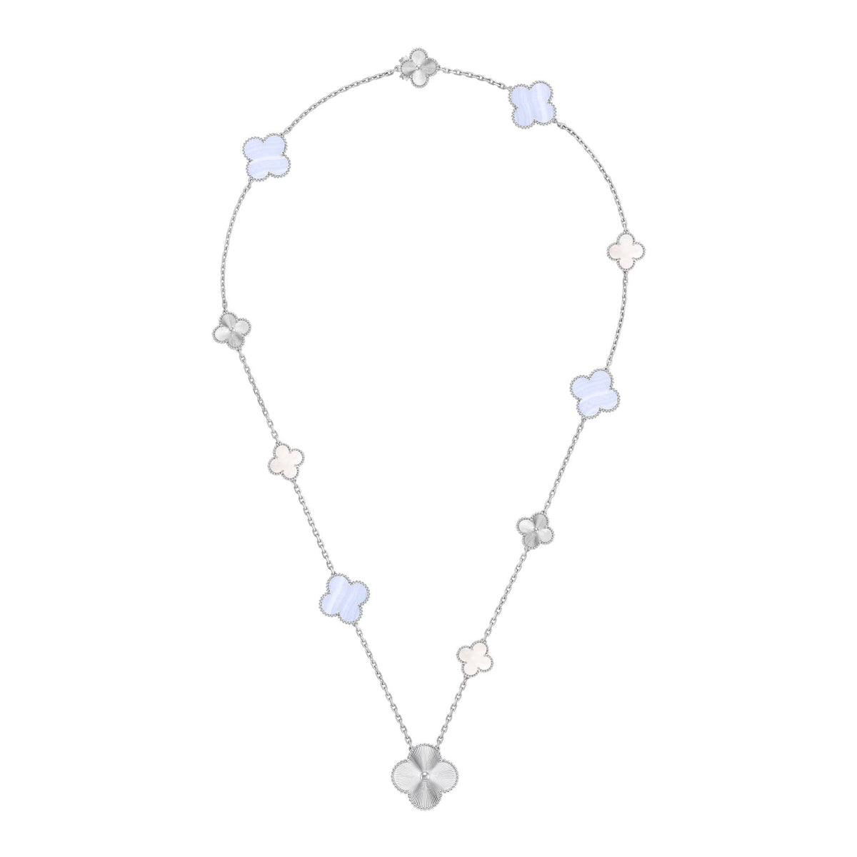 [⭐Haelin Jewelry]DETACHABLE CLOVER 15(11+4) FLOWER SILVER NECKLACE SET