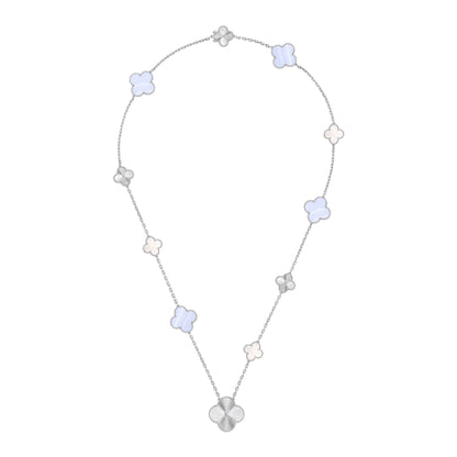 [⭐Haelin Jewelry]DETACHABLE CLOVER 15(11+4) FLOWER SILVER NECKLACE SET