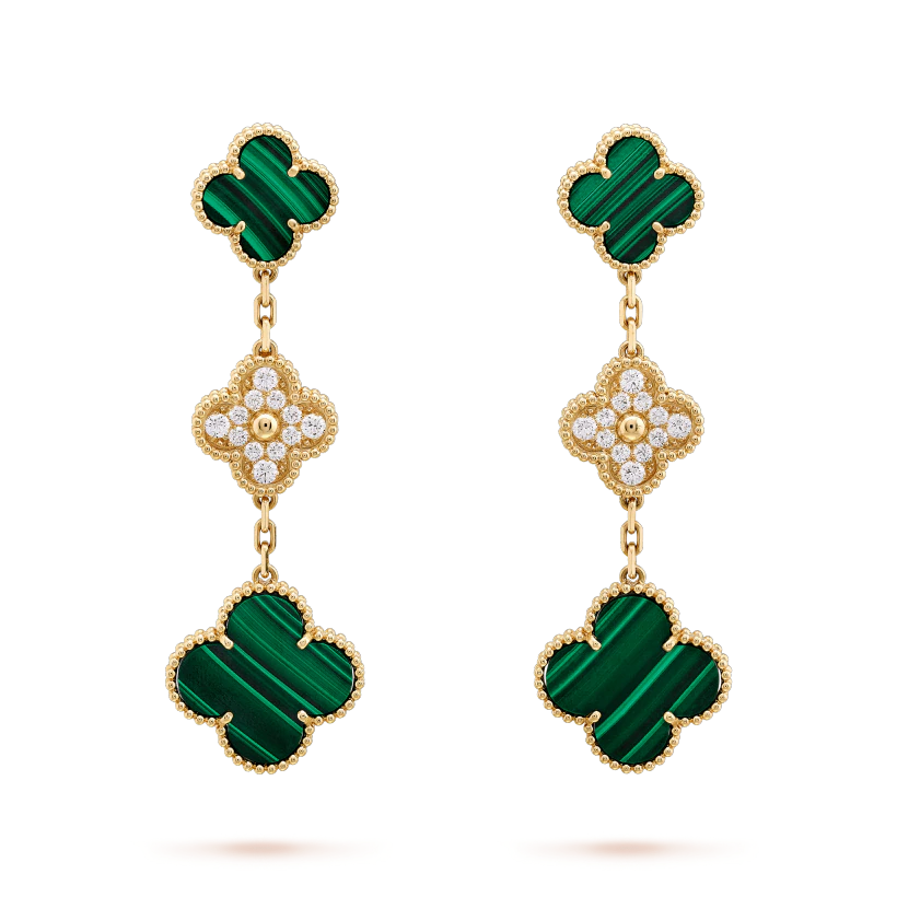 [⭐Haelin Jewelry]CLOVER EARRINGS GOLD MALACHITE DIAMOND 3 MOTIF