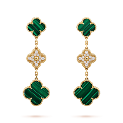 [⭐Haelin Jewelry]CLOVER EARRINGS GOLD MALACHITE DIAMOND 3 MOTIF
