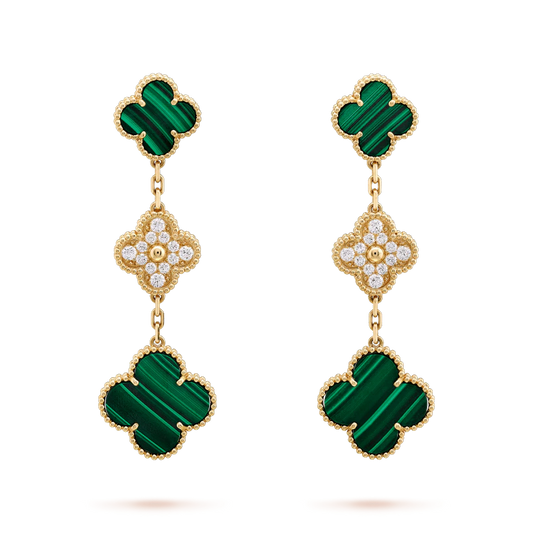 [⭐Haelin Jewelry]CLOVER EARRINGS GOLD MALACHITE DIAMOND 3 MOTIF