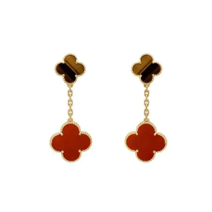 [⭐Haelin Jewelry]CLOVER  2 MOTIF  TIGER EYE CARNELIAN EARRINGS