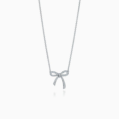 [Haelin Jewelry]RIBBON NECKLACE BOW PENDANT DIAMOND CHARM CHAIN