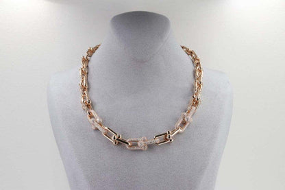 [Haelin Jewelry]HARDWEAR GRADUATED LINK NECKLACE ROSE GOLD WITH PAVE DIAMONDS