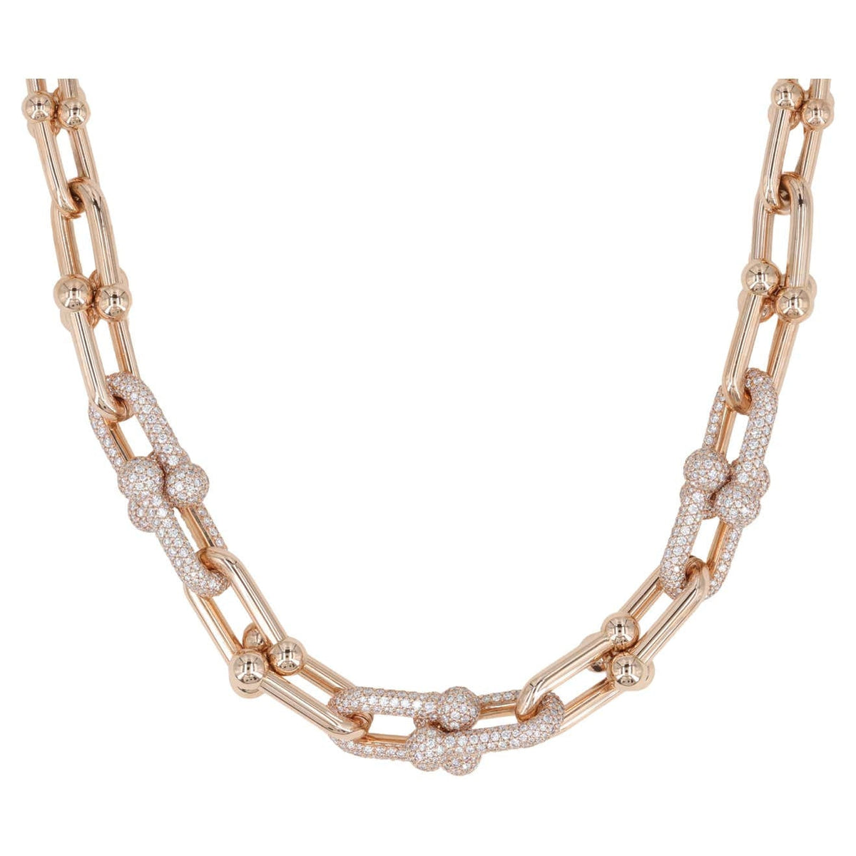 [Haelin Jewelry]HARDWEAR GRADUATED LINK NECKLACE ROSE GOLD WITH PAVE DIAMONDS