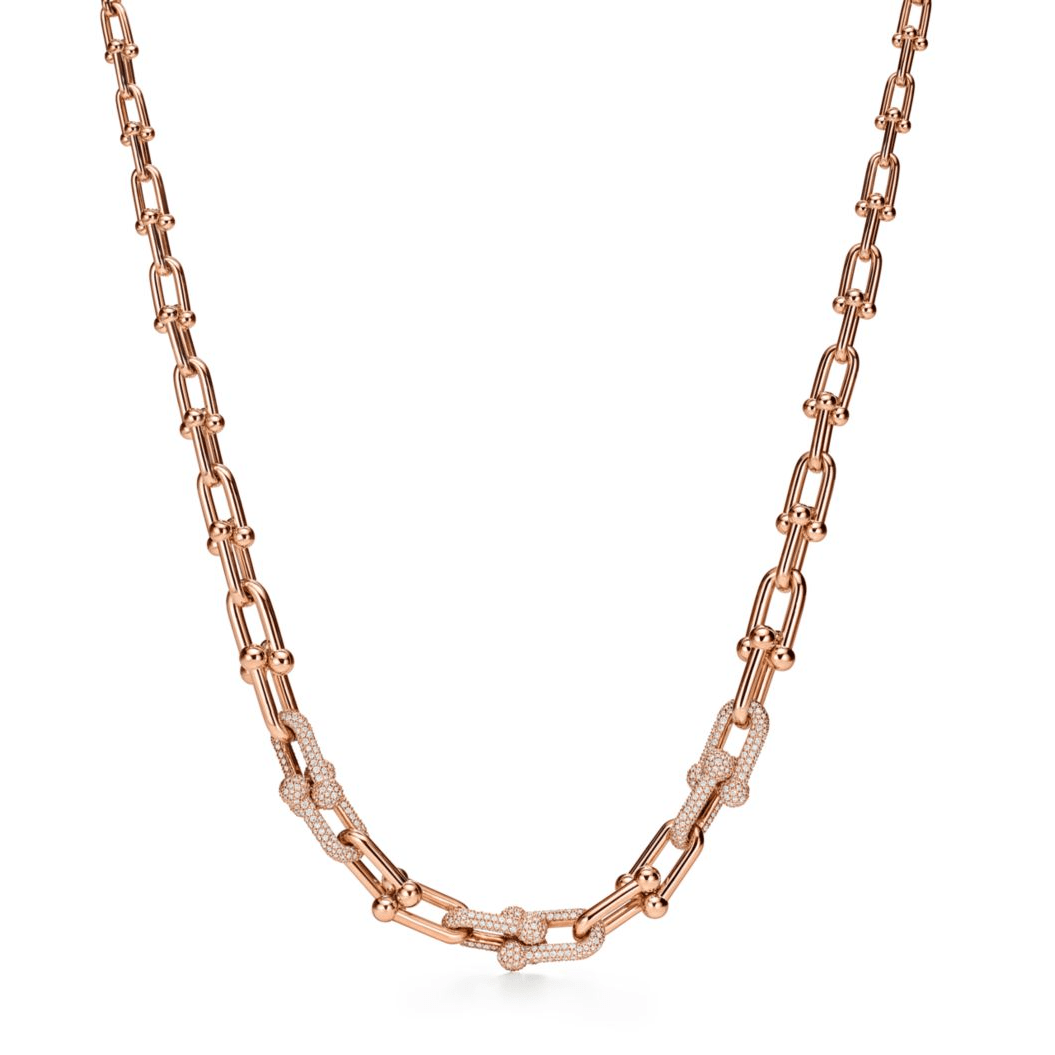 [Haelin Jewelry]HARDWEAR GRADUATED LINK NECKLACE ROSE GOLD WITH PAVE DIAMONDS