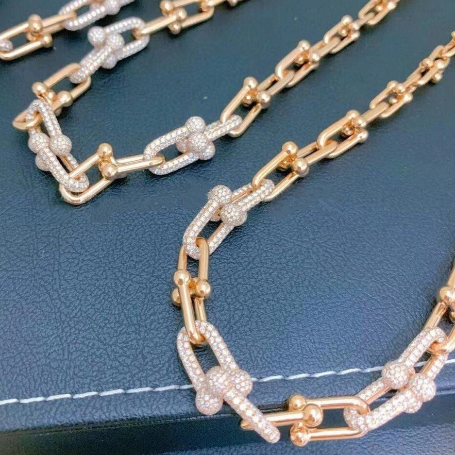 [Haelin Jewelry]HARDWEAR GRADUATED LINK NECKLACE ROSE GOLD WITH PAVE DIAMONDS