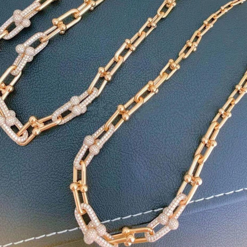 [Haelin Jewelry]HARDWEAR GRADUATED LINK NECKLACE ROSE GOLD WITH PAVE DIAMONDS