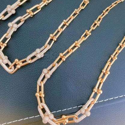 [Haelin Jewelry]HARDWEAR GRADUATED LINK NECKLACE ROSE GOLD WITH PAVE DIAMONDS