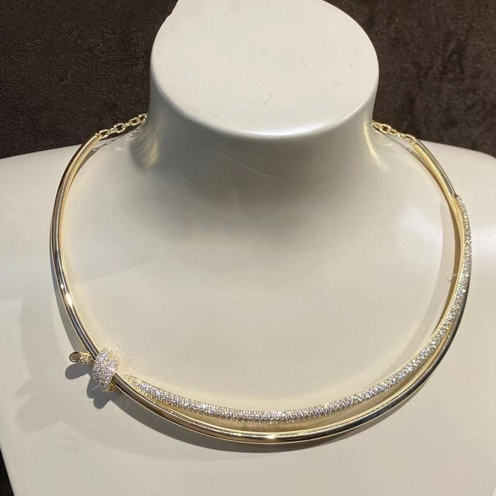 [Haelin Jewelry]KNOT DOUBLE ROW NECKLACE IN YELLOW GOLD WITH DIAMONDS