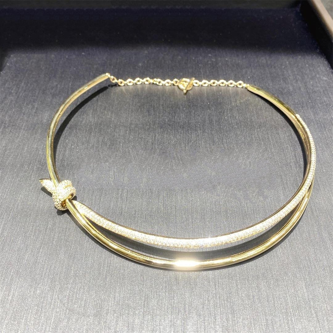 [Haelin Jewelry]KNOT DOUBLE ROW NECKLACE IN YELLOW GOLD WITH DIAMONDS