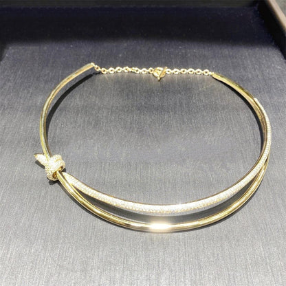 [Haelin Jewelry]KNOT DOUBLE ROW NECKLACE IN YELLOW GOLD WITH DIAMONDS
