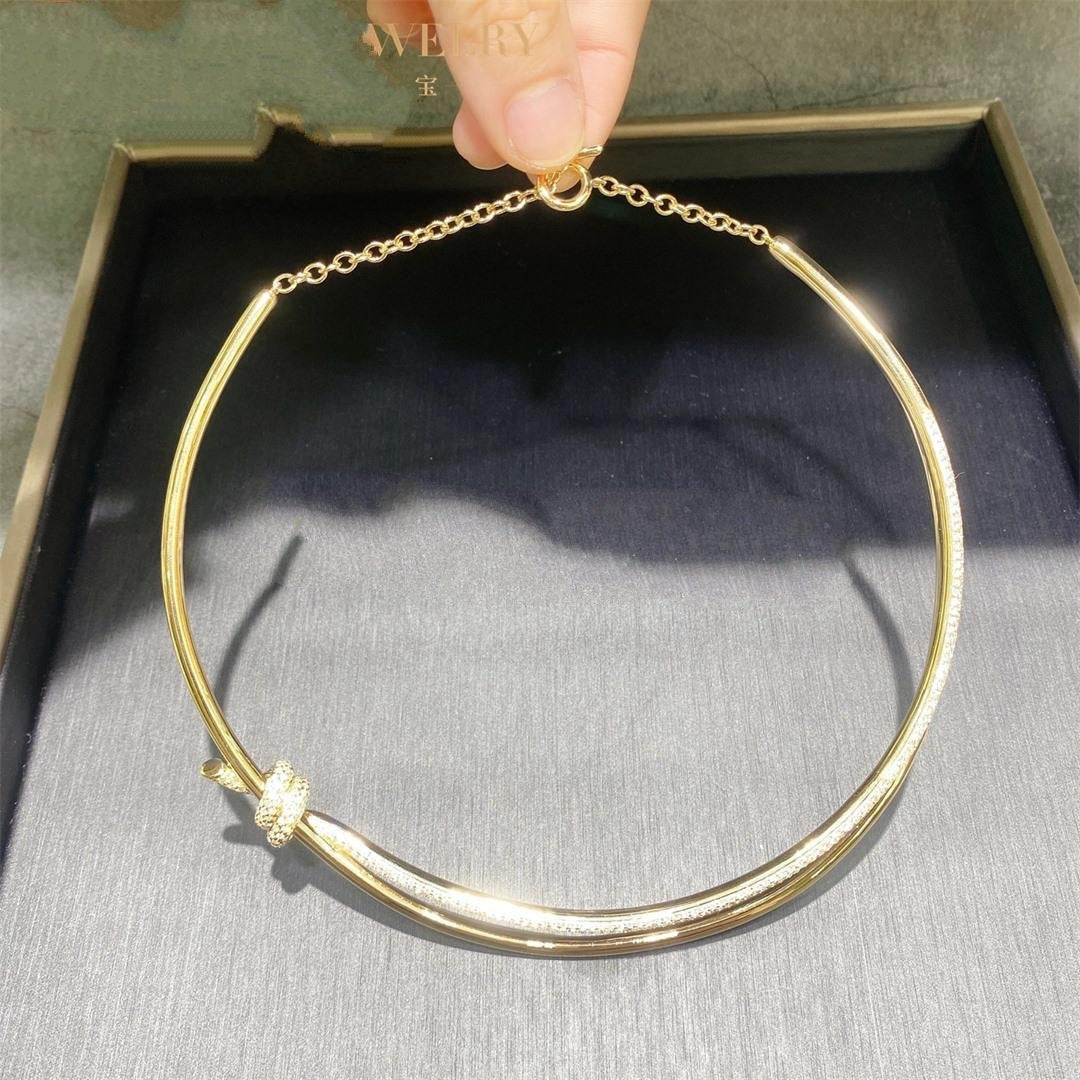 [Haelin Jewelry]KNOT DOUBLE ROW NECKLACE IN YELLOW GOLD WITH DIAMONDS