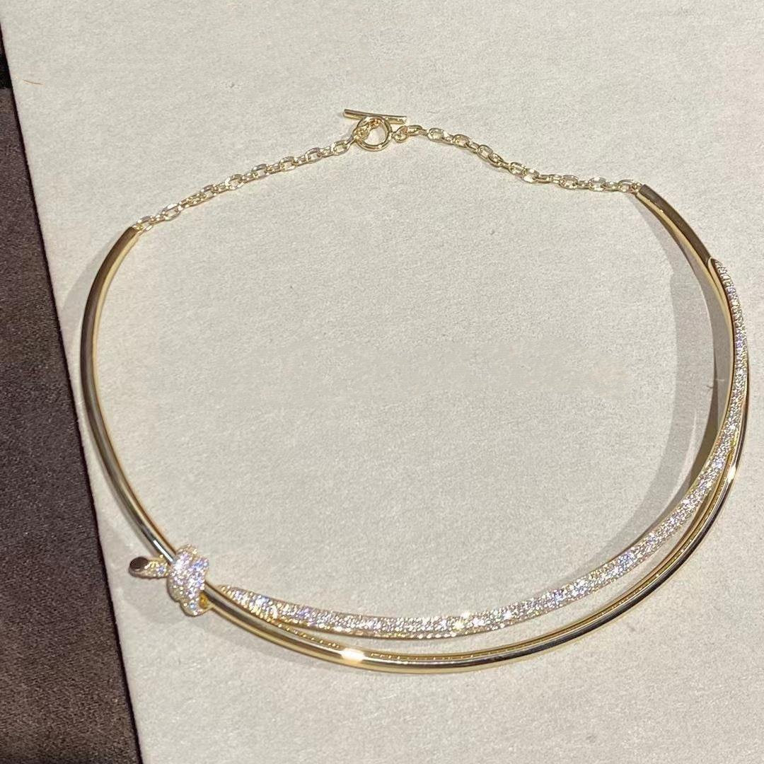 [Haelin Jewelry]KNOT DOUBLE ROW NECKLACE IN YELLOW GOLD WITH DIAMONDS