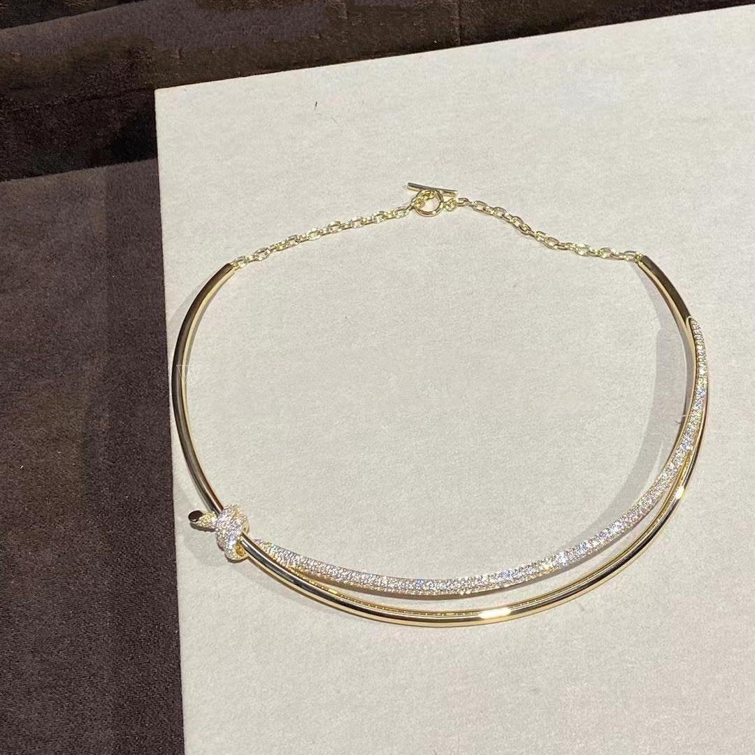 [Haelin Jewelry]KNOT DOUBLE ROW NECKLACE IN YELLOW GOLD WITH DIAMONDS