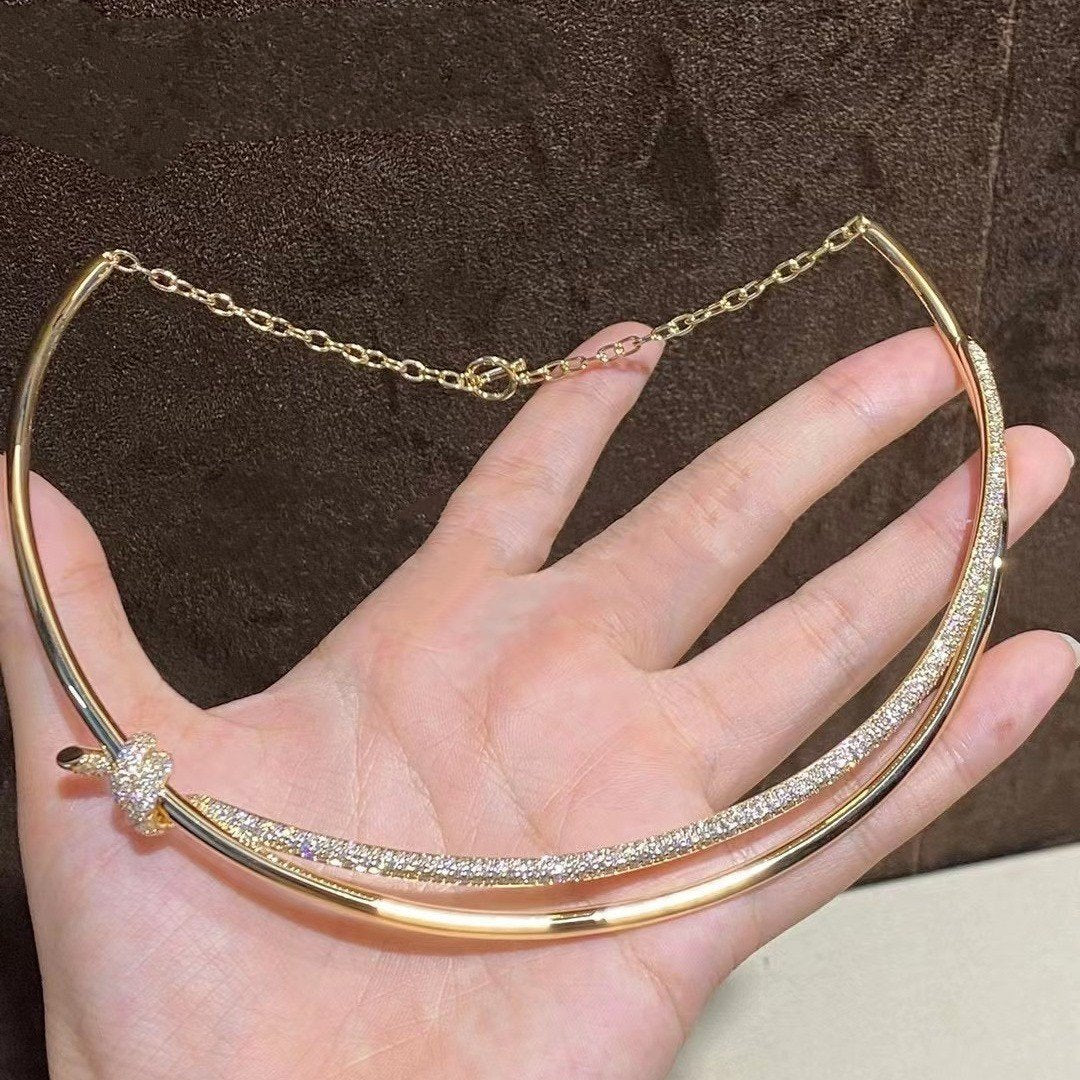 [Haelin Jewelry]KNOT DOUBLE ROW NECKLACE IN YELLOW GOLD WITH DIAMONDS