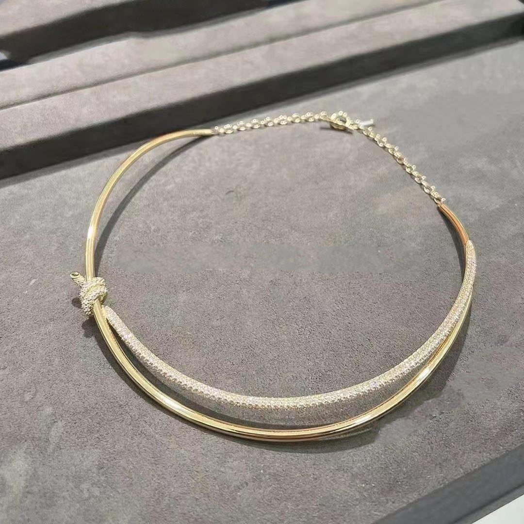 [Haelin Jewelry]KNOT DOUBLE ROW NECKLACE IN YELLOW GOLD WITH DIAMONDS