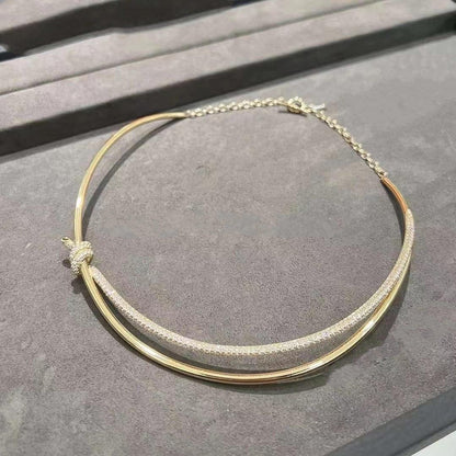 [Haelin Jewelry]KNOT DOUBLE ROW NECKLACE IN YELLOW GOLD WITH DIAMONDS