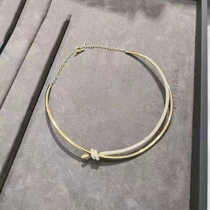 [Haelin Jewelry]KNOT DOUBLE ROW NECKLACE IN YELLOW GOLD WITH DIAMONDS
