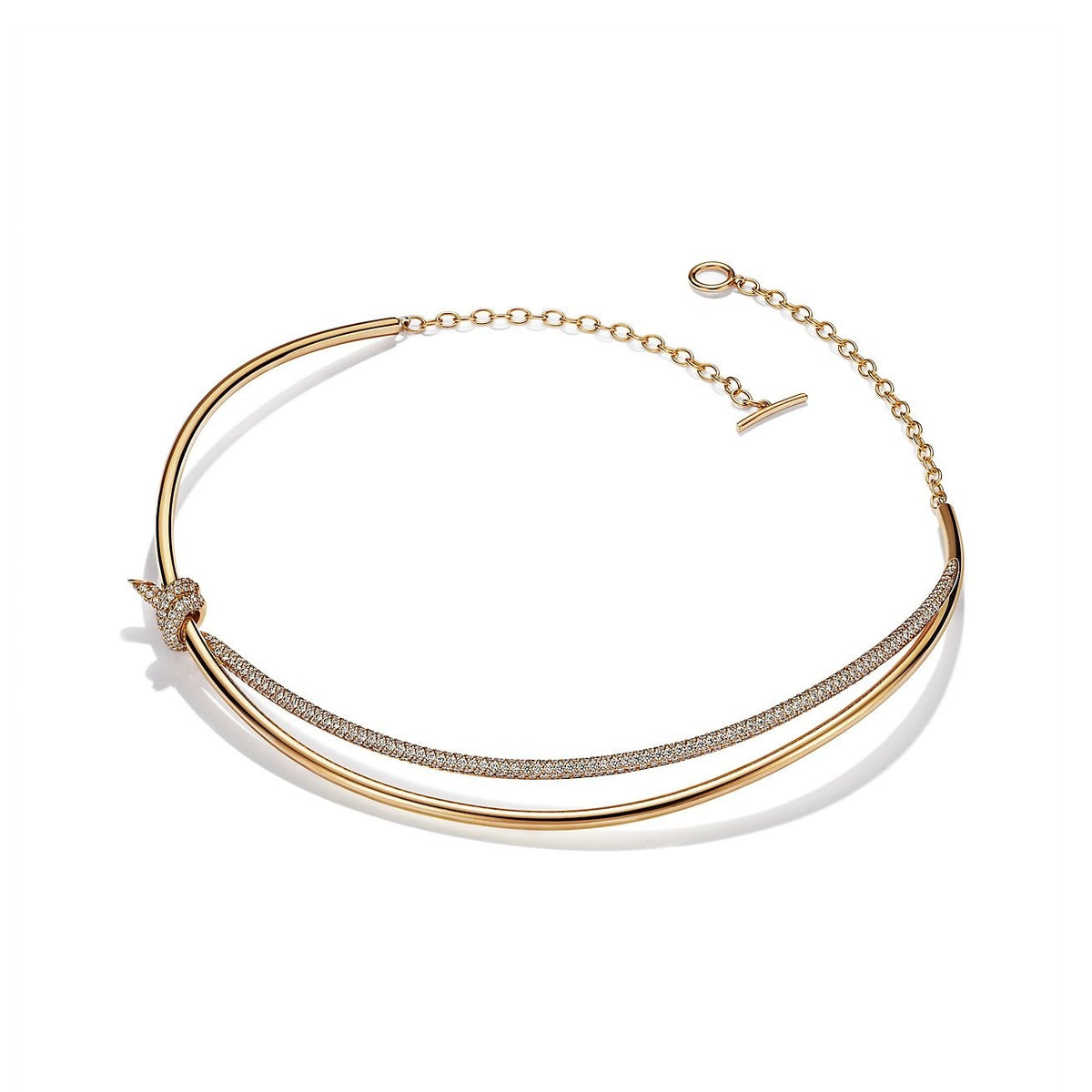 [Haelin Jewelry]KNOT DOUBLE ROW NECKLACE IN YELLOW GOLD WITH DIAMONDS
