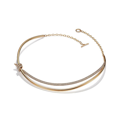 [Haelin Jewelry]KNOT DOUBLE ROW NECKLACE IN YELLOW GOLD WITH DIAMONDS