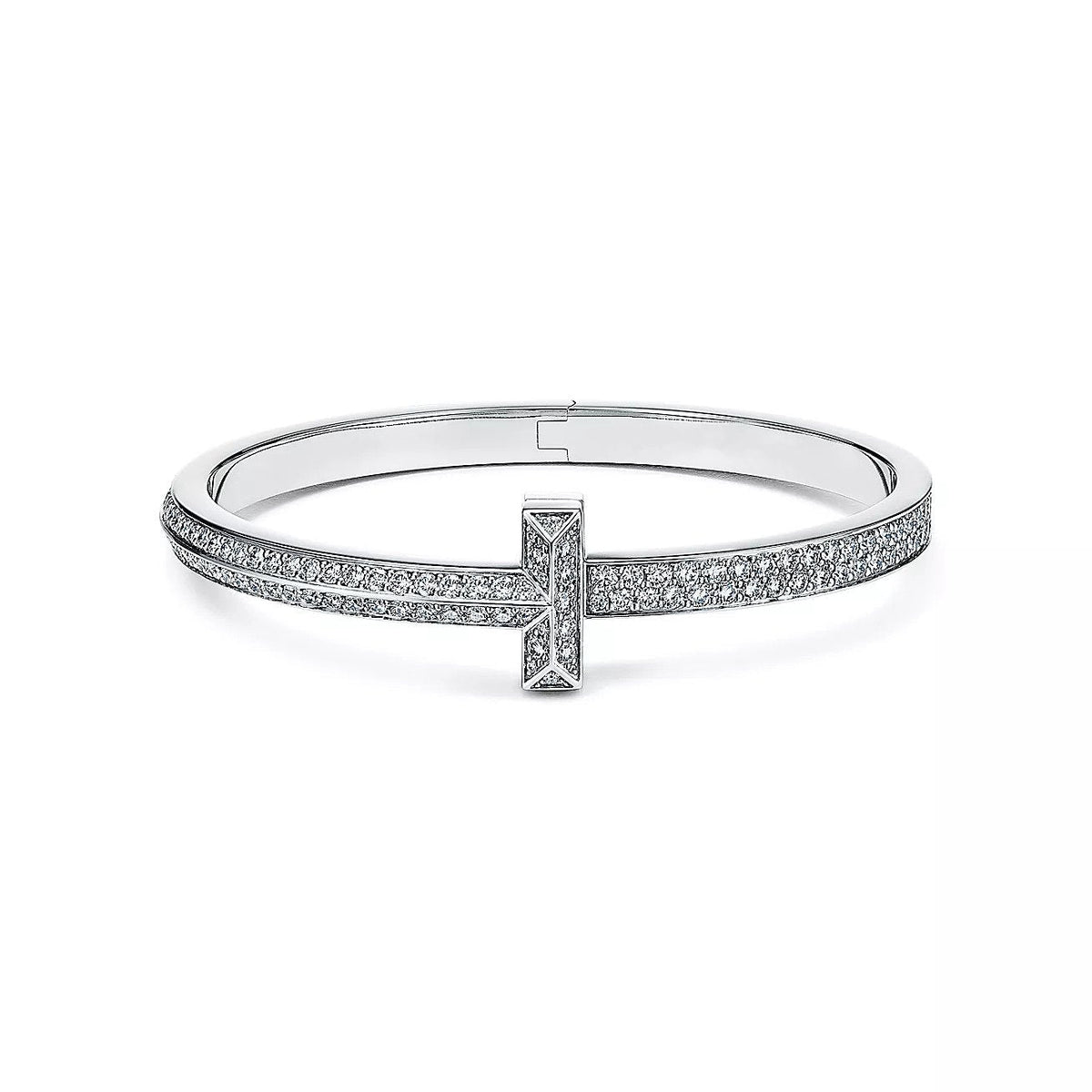 [Haelin Jewelry]WIDE DIAMONDS HINGED BANGLE SILVER