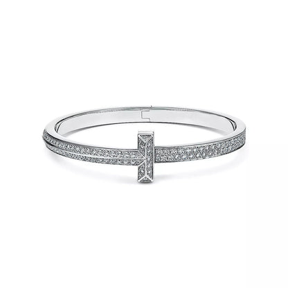 [Haelin Jewelry]WIDE DIAMONDS HINGED BANGLE SILVER