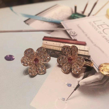[⭐Haelin Jewelry]FRIVOLE PINK GOLD FLOWER DIAMOND EARRINGS
