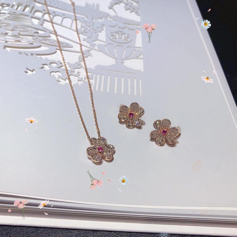[⭐Haelin Jewelry]FRIVOLE PINK GOLD FLOWER DIAMOND EARRINGS