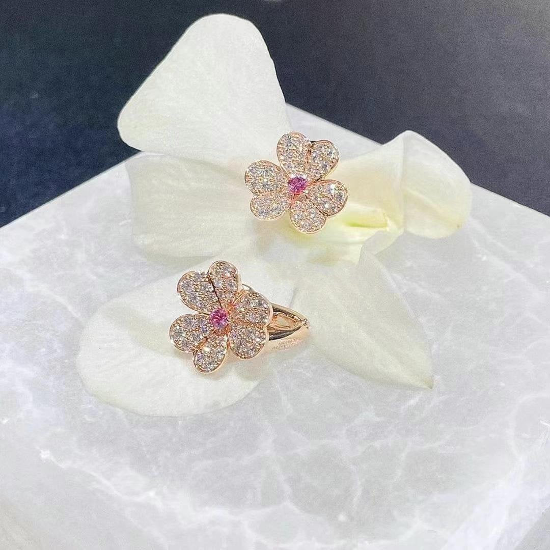 [⭐Haelin Jewelry]FRIVOLE PINK GOLD FLOWER DIAMOND EARRINGS