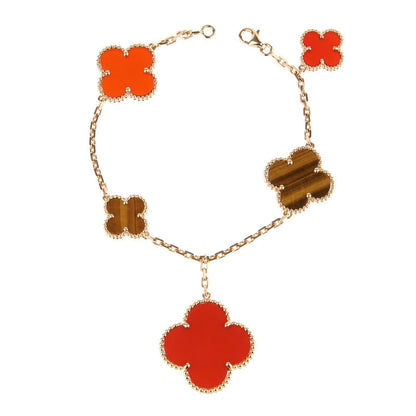 [⭐Haelin Jewelry]CLOVER BRACELET 5 MOTIFS CARNELIAN TIGER EYE