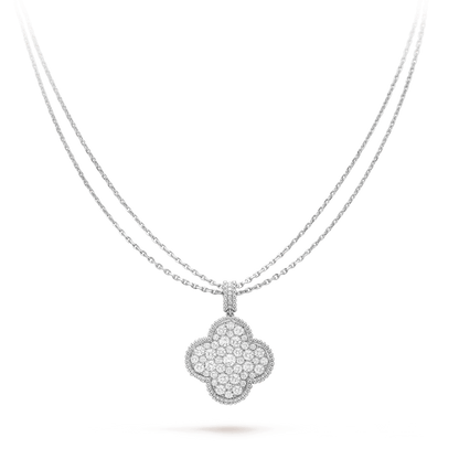 [⭐Haelin Jewelry]CLOVER 25MM SILVER FULL DIAMOND BIG CLOVER NECKLACE