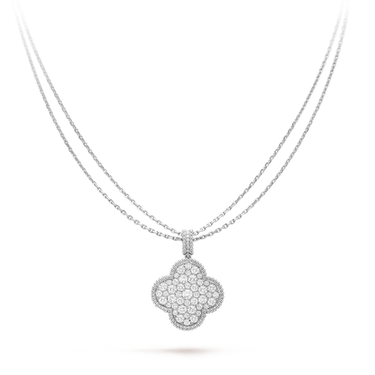 [⭐Haelin Jewelry]CLOVER 25MM SILVER FULL DIAMOND BIG CLOVER NECKLACE