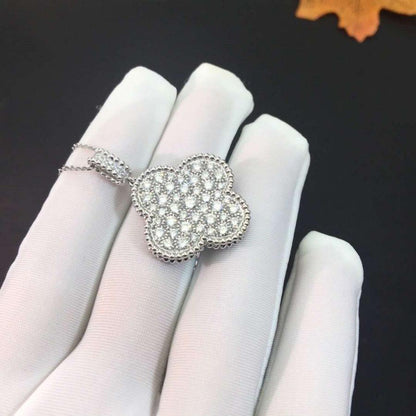 [⭐Haelin Jewelry]CLOVER 25MM SILVER FULL DIAMOND BIG CLOVER NECKLACE